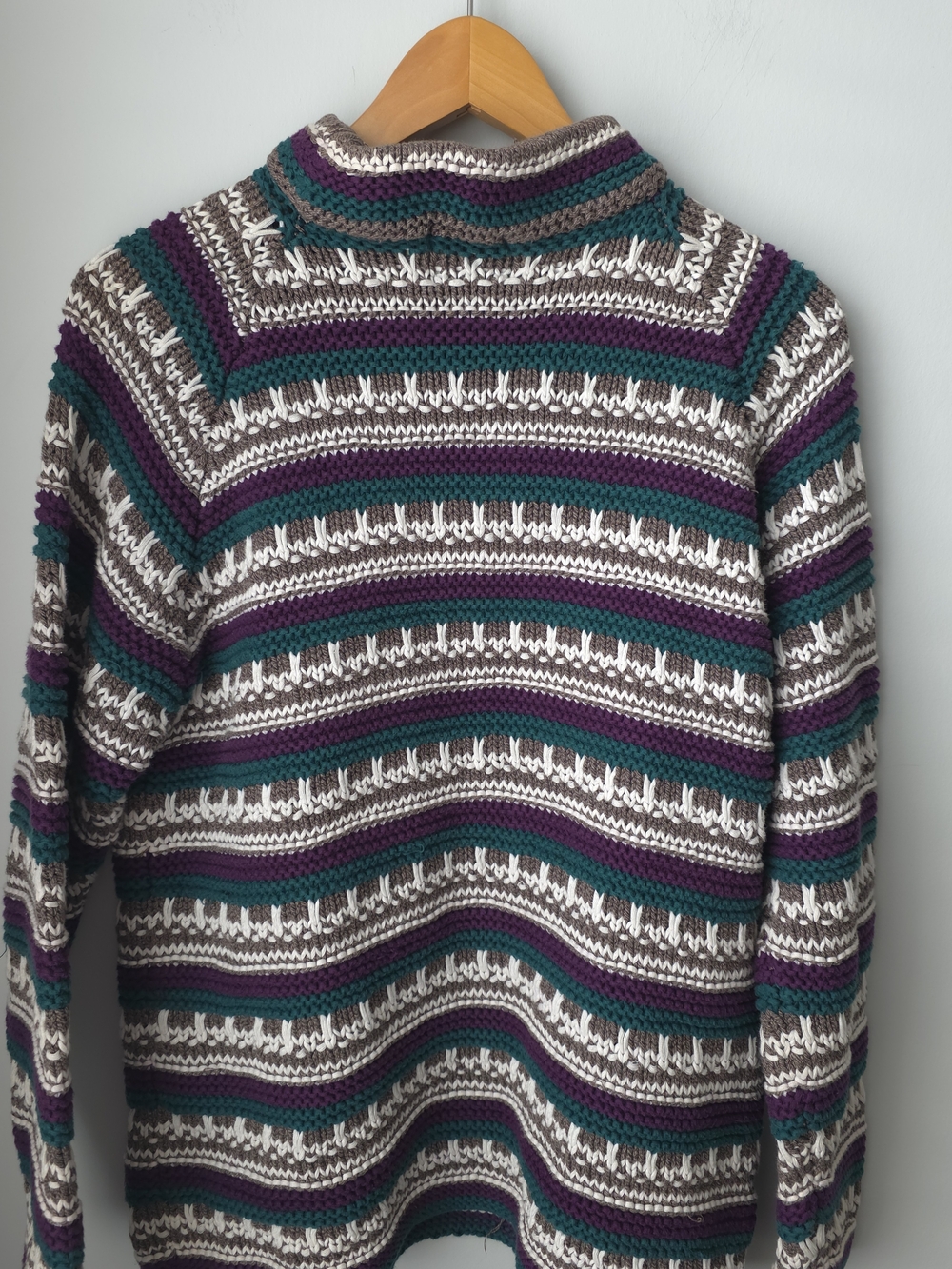Weekend Edition Hand Knit Cotton Striped Mock Neck Sweater Size M Teal Purple - Picture 4 of 9